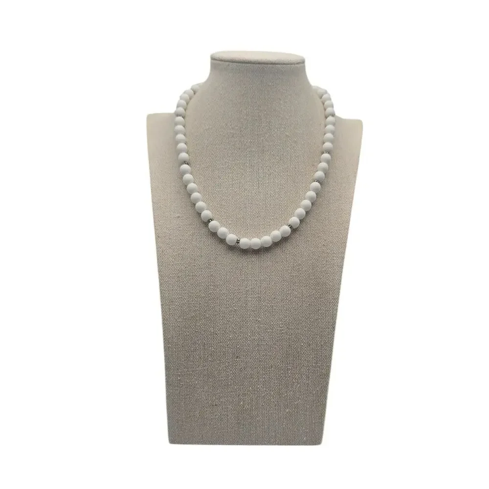 Pearl Rhinestone Beaded Necklace White Silver Tone - Timeless Elegance